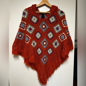 Orange granny square poncho - Medium